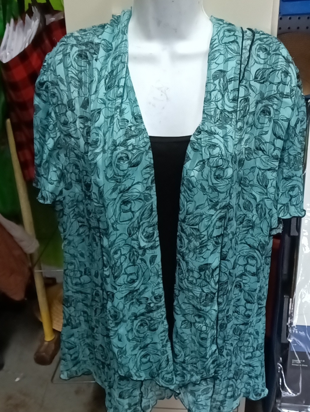 Rebecca Malone Teal and Black Floral Plus Size Top